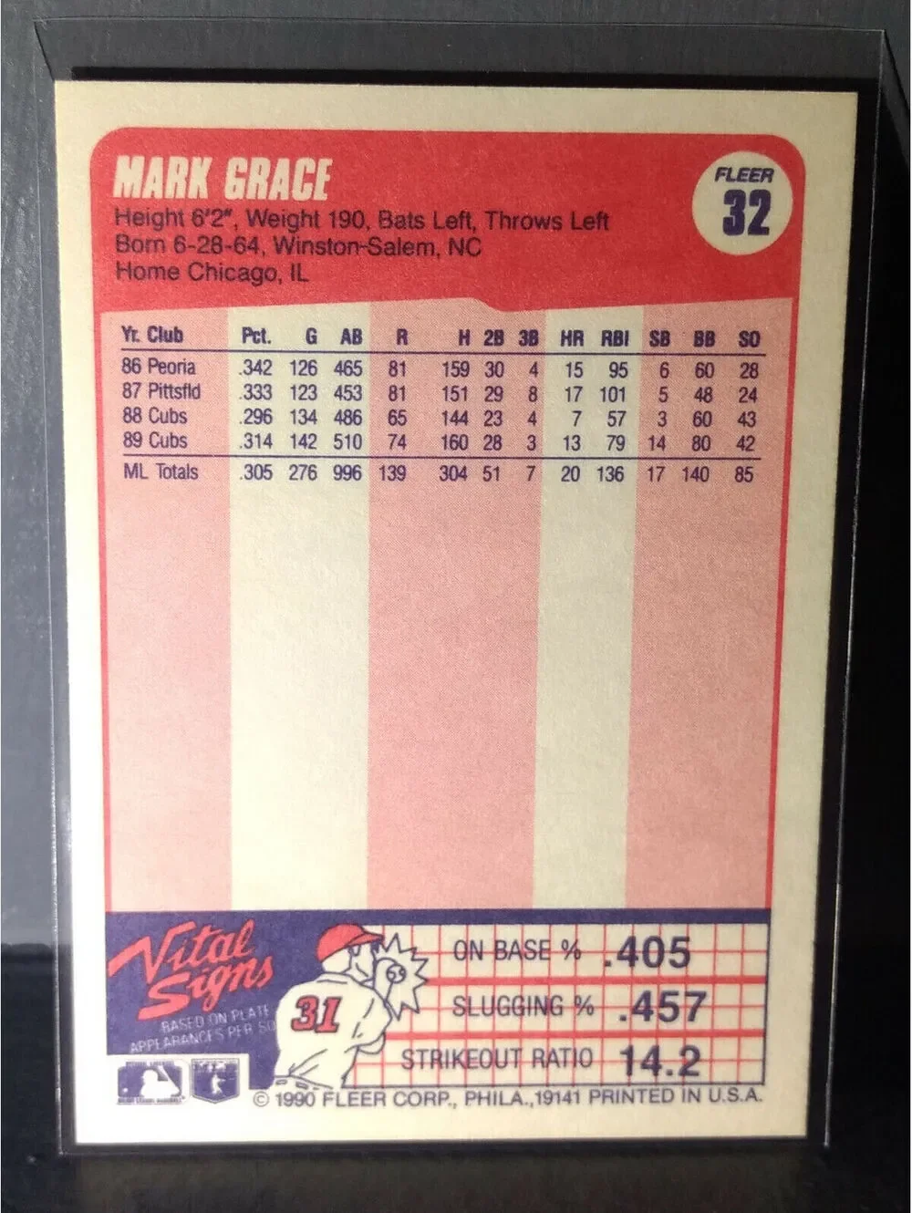 1990 Mark Grace Fleer Baseball Card #32